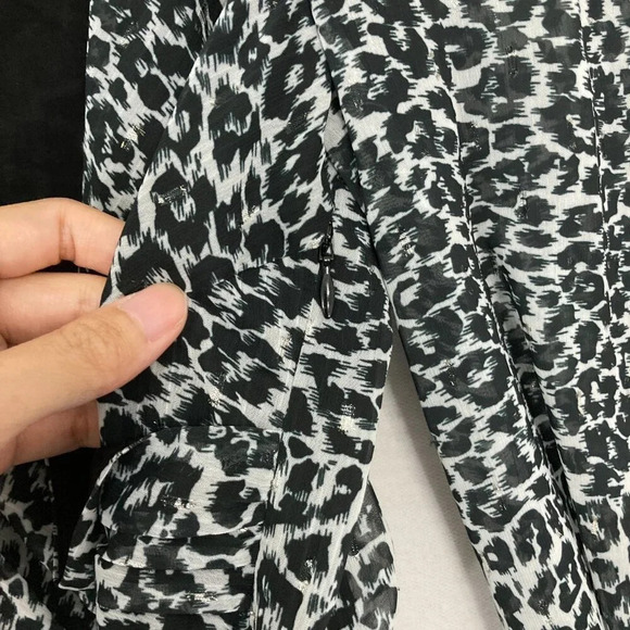 The Kooples Black Gray Leopard Print Wrap Long Sleeve Top Small - Picture 6 of 10